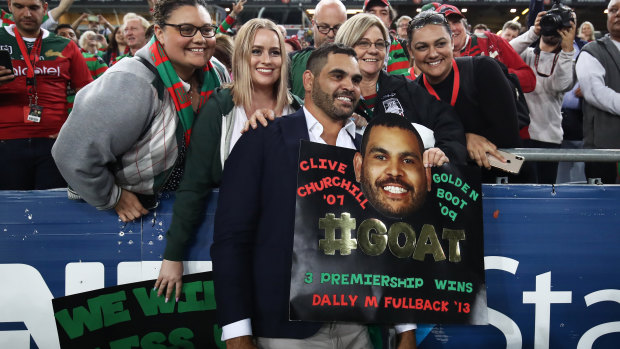 Greg Inglis is honoured by South Sydney fans at their win over the Broncos.