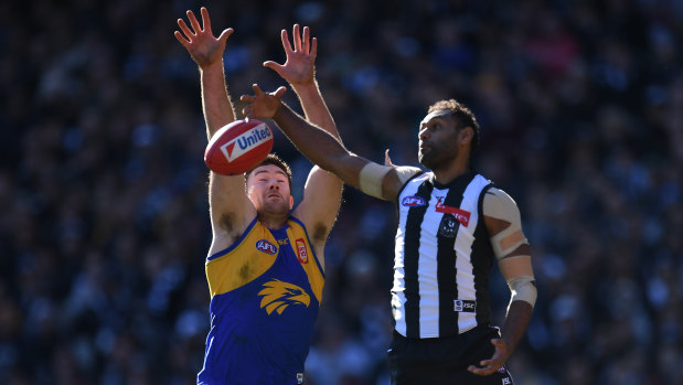Key man: Eagle Jerermy McGovern, left, goes up against Magpie Travis Varcoe in round 17.