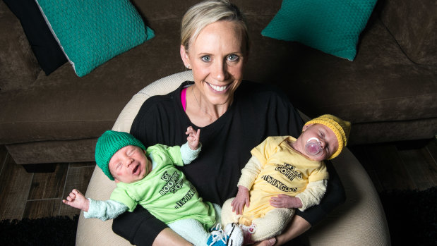 Shock call-up: Renae Ingles with twins Milla and Jacob in 2016.