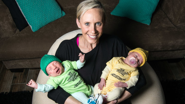 Shock return: Renae Ingles with twins Milla and Jacob in 2016.