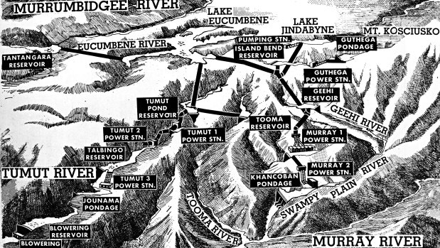 General map of the Snowy Mountains Scheme Hydro Electric Project.