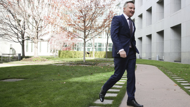 Shadow Treasurer Chris Bowen arrives to address the media on the Productivity Commission super findings.
