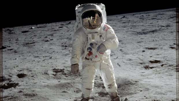 Apollo 11 astronaut Buzz Aldrin walks on the moon.