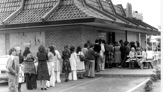 People queuing outside the McDonald's in Weston Creek in 1979. Recognise anyone? 