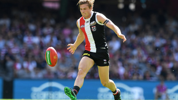 Treading carefully: St Kilda's Jack Newnes said Marvel Stadium's patchy pitch was a cause for concern.