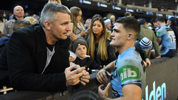 Family affair: Ivan and Nathan Cleary after Game One.