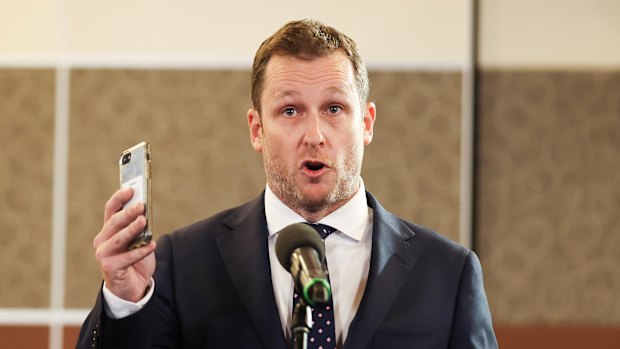 Journalist and academic Peter van Onselen in full flight at the National Press Club in 2022.
