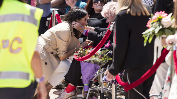 The Duchess of Sussex meets 98-year-old Daphne Dunne.