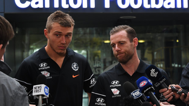 Carlton co-captains Patrick Cripps and Sam Docherty after coach Brendon Bolton was sacked.