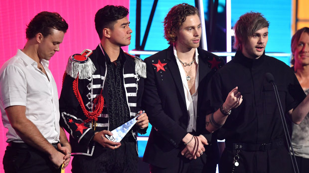 5 Seconds of Summer accepting the ARIA for Best Australian Live Act in November.
