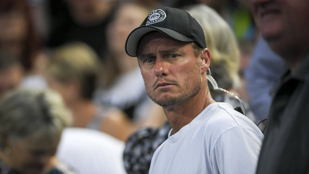 Lleyton Hewitt in the crowd during the match between Alex de Minaur of Australia and Henri Laaksonen on Wednesday.