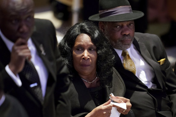 RowVaughn Wells and her husband Rodney Wells arrive for the funeral service for their son Tire Nichols at the Mississippi Boulevard Christian Church in Memphis.