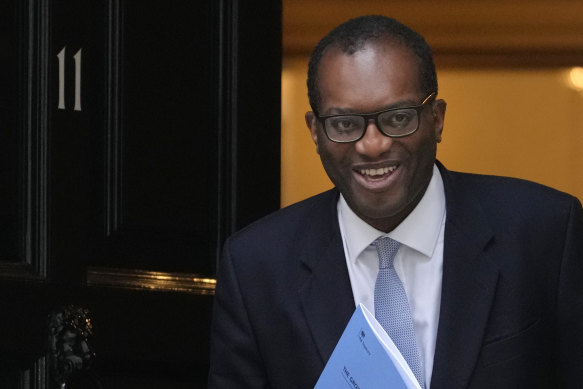 Britain’s Chancellor Kwasi Kwarteng leaves 11 Downing Street in London.