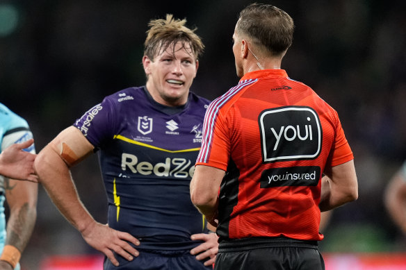Melbourne Storm skipper Harry Grant is sent to the sin bin on Saturday night.