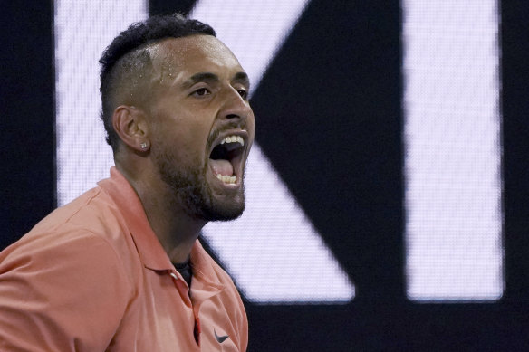 Australia's Nick Kyrgios  dominated parts of his match against Gilles Simon but still had the crowd nervous at times.
