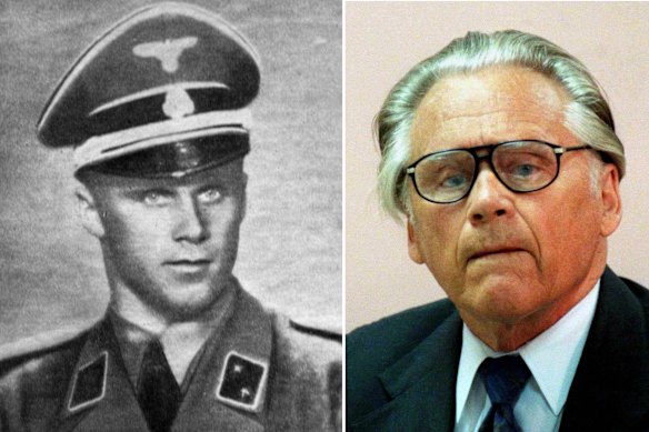 Alleged Nazi mass murderer Konrad Kalejs, during the war and in 1997.