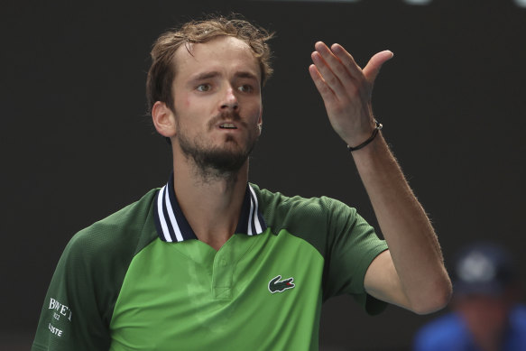 Daniil Medvedev claims a quarter-final victory over Hubert Hurkacz at the Australian Open on Wednesday.