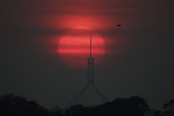Sunrise over Parliament House in Canberra on Tuesday morning. 