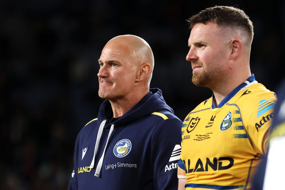 Nathan Brown and Eels coach Brad Arthur following the 2022 grand final.