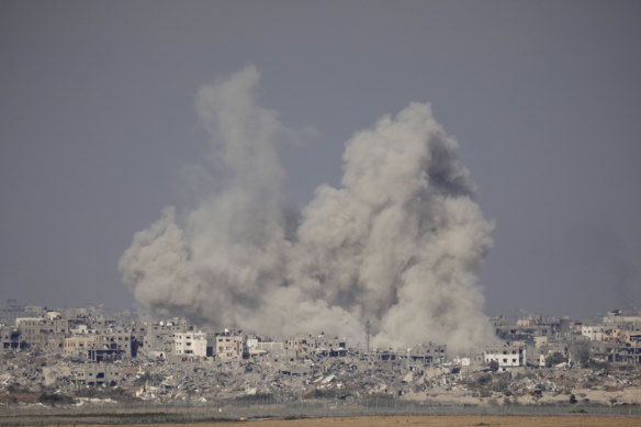 An explosion in northern Gaza is viewed from Israel.