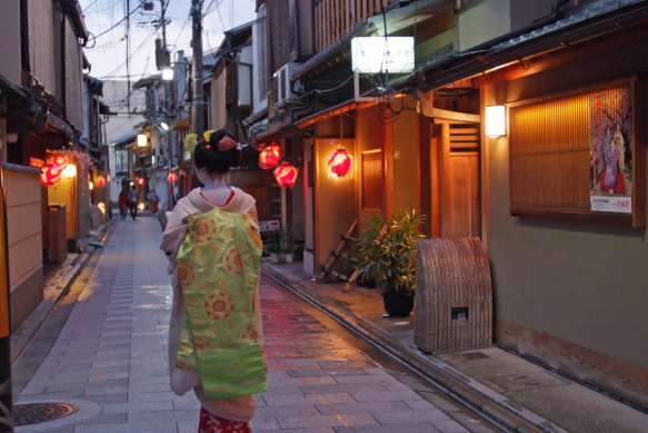 The shadowy alleyways of Kyoto’s Gion district.