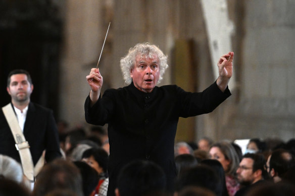 Sir Simon Rattle in action at London's St Paul's Cathedral.