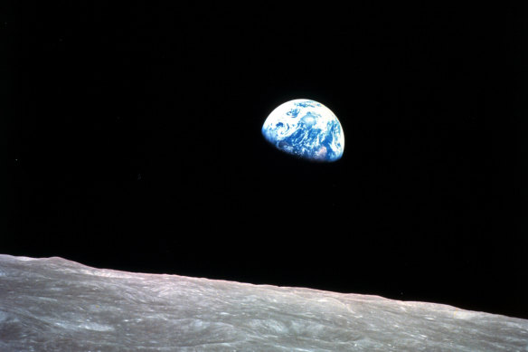 William Anders took this shot of the Earth rising beyond the surface of the moon during the Apollo 8 mission on December 24, 1968.