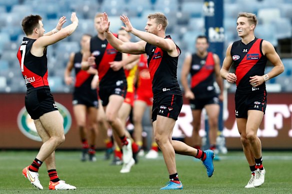 Jake Stringer celebrates a goal.