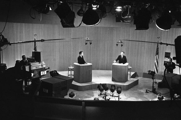 A bitter and close contest: Vice-President Richard Nixon (left) and Senator John F. Kennedy in their fourth and final presidential debate in New York in 1960.