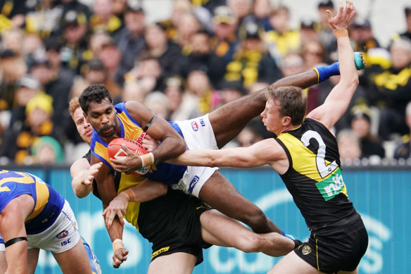 Dylan Grimes (right) injured his ankle against the Eagles on Sunday.