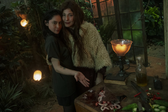 Salazar with Catherine Keener, who plays the 800-year-old witch Boro.