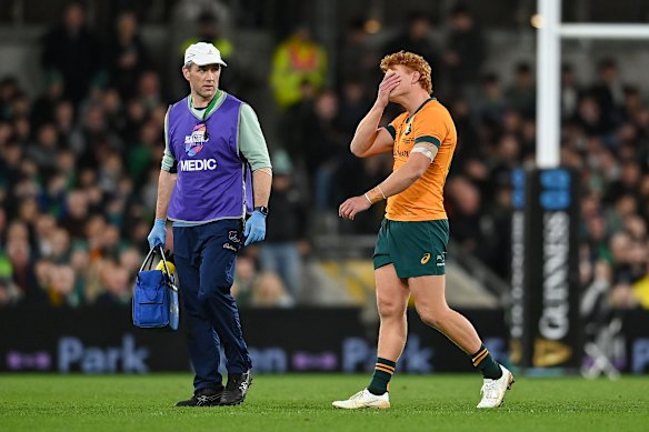 Tane Edmed’s debut for the Wallabies was cut short due to a head knock.