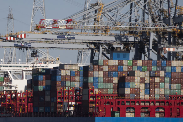 Shipping containers are offloaded in the Port of Antwerp, Belgium. With thousands of containers reaching Antwerp every day, the Belgian port city is one of Europe’s main ports of entry to Europe for cocaine. 