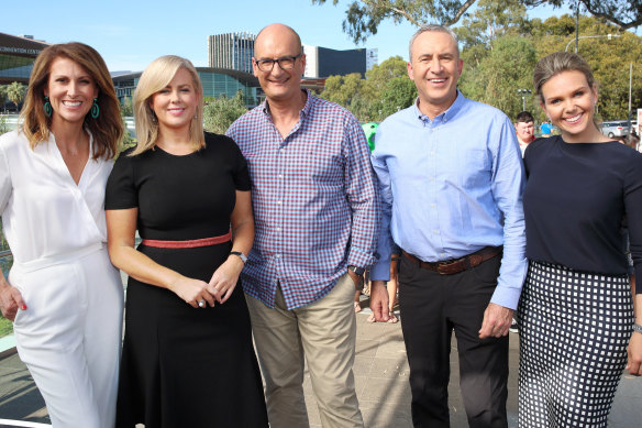 Team Sunrise: Natalie Barr, Samantha Armytage, David Koch, Mark Beretta and Edwina Bartholomew.