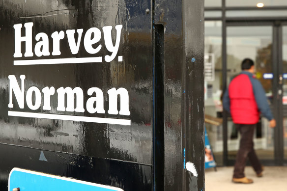 Harvey Norman has seen its profits fall in the face of a spending slowdown.