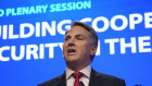 Defence Minister Richard Marles speaks during the 21st Shangri-La Dialogue summit in Singapore on Saturday.