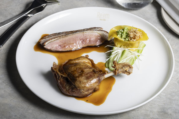 French technique meets Chinese flavours in the duck dish.