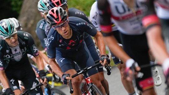 Richie Porte, centre, in action at the Tour de France last year. 