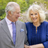 Britain’s King Charles III and Queen Camilla stand in Buckingham Palace Gardens on Wednesday April 10, 2024, the day after their 19th wedding anniversary. This photo is being released on Friday, April 26, 2024, to mark the first anniversary of their Coronation. Buckingham Palace says King Charles III will resume his public duties next week following treatment for cancer. The announcement on Friday April 26, 2024, comes almost three months after Charles took a break from public appearances to focus on his treatment for an undisclosed type of cancer. 