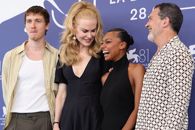 (L-R) Harris Dickinson, Nicole Kidman, Sophie Wilde, and Antonio Banderas attend a photocall for “Babygirl” during the 81st Venice International Film Festival at on August 30, 2024 in Venice, Italy