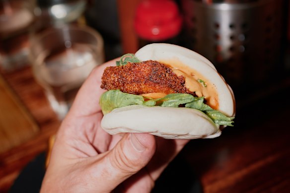 Panko-crumbed eggplant bao at Saigon Street Eats.