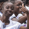 Well-wishers wait for Pope Francis in Kinshasa, Congo, on January 31.