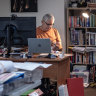 Ken Wyatt in his study surrounded by “native welfare” files. Spanning a century, they show in painful detail how cruel policies affected four generations of his family.