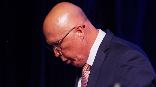 Peter Dutton after addressing the party faithful and conceding defeat on Saturday night.