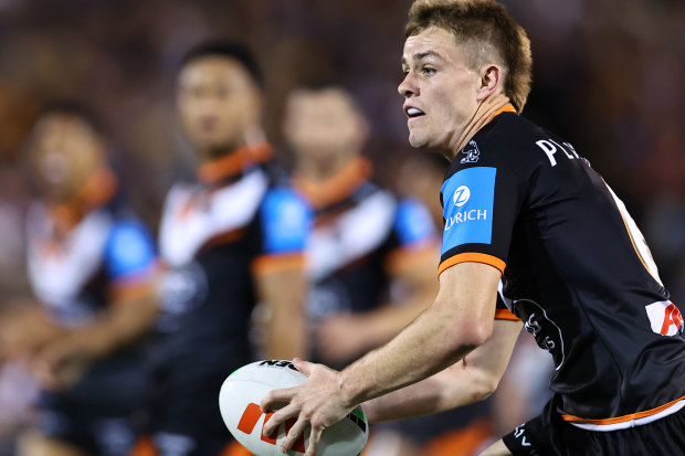 Lachlan Galvin looks to pass during last season’s match against Parramatta.