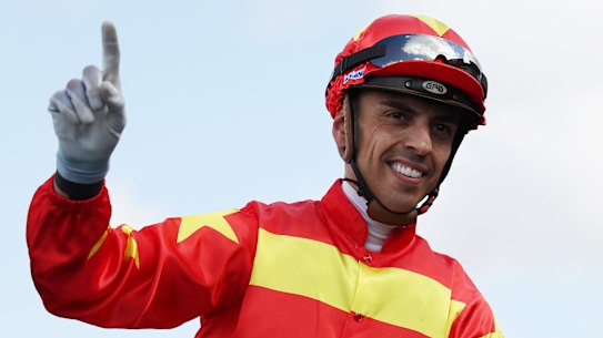 Ash Morgan after winning on the Sara Ryan-trained Matcha Latte in the Provincial-Midway Championships Final at Randwick on April 12.