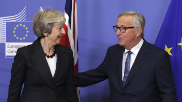 European Commission president Jean-Claude Juncker with British Prime Minister Theresa May in Brussels on Wednesday.