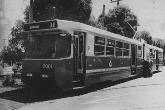 One of the prototype trams in action in 1990.
