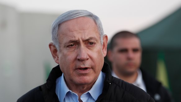 Israeli Prime Minister Benjamin Netanyahu visits an Israeli army base in the Golan Heights on Sunday.