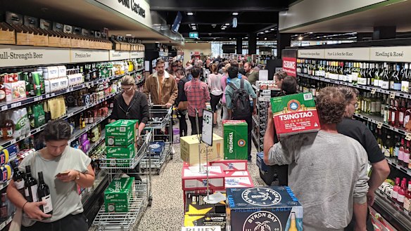 Panic buying at Dan Murphy's earlier in March. 
